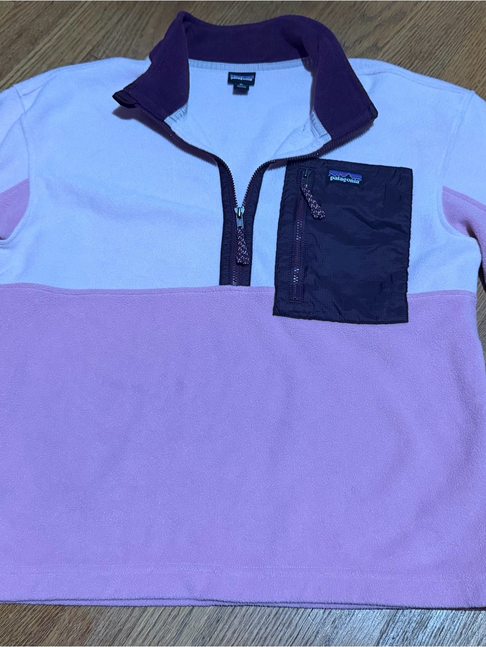 Patagonia Girls Two-Tone Pink & Purple Fleece Pullover Hoodie